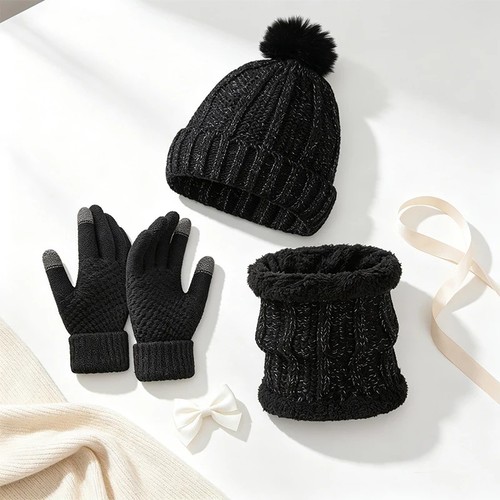 3pcs winter knitted beanie - knitted,